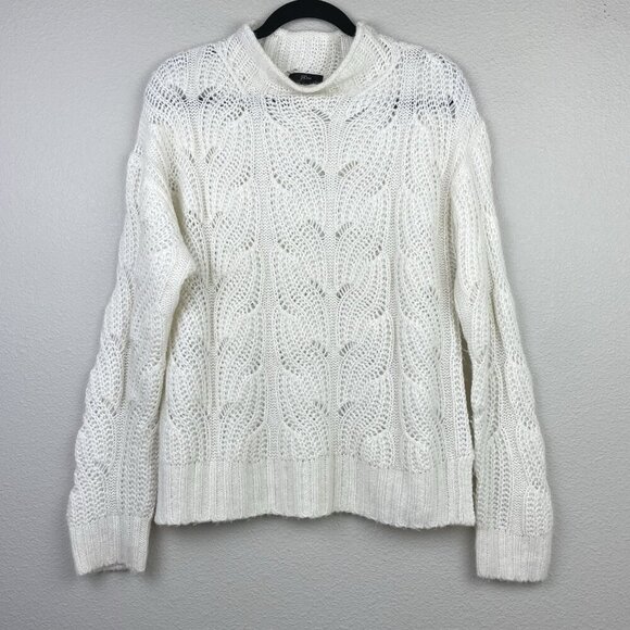 J.Crew Women's Medium Pointelle Cable Knit Sweater Mock Neck Ivory Cream Alpaca - Picture 1 of 14